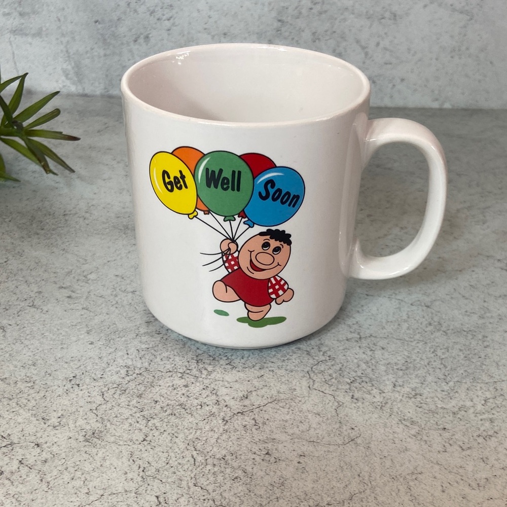 Vintage 1980's Russ Berrie & Co Get Well Soon Mug Coffee Cup White Ceramic